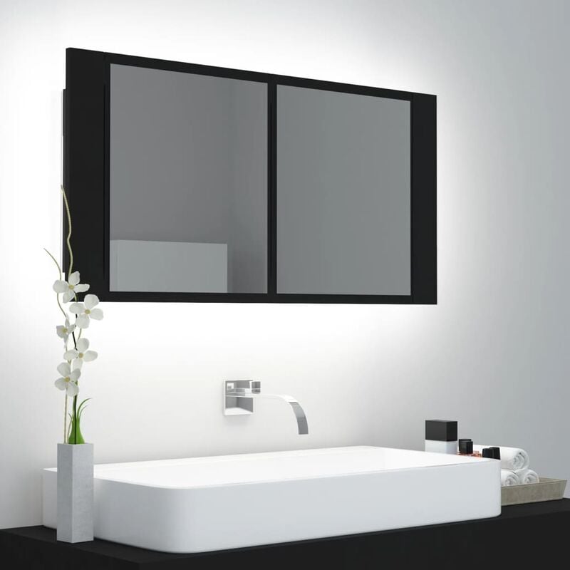 Vidaxl - Armoire à miroir de salle de bain led Noir 90x12x45 Acrylique