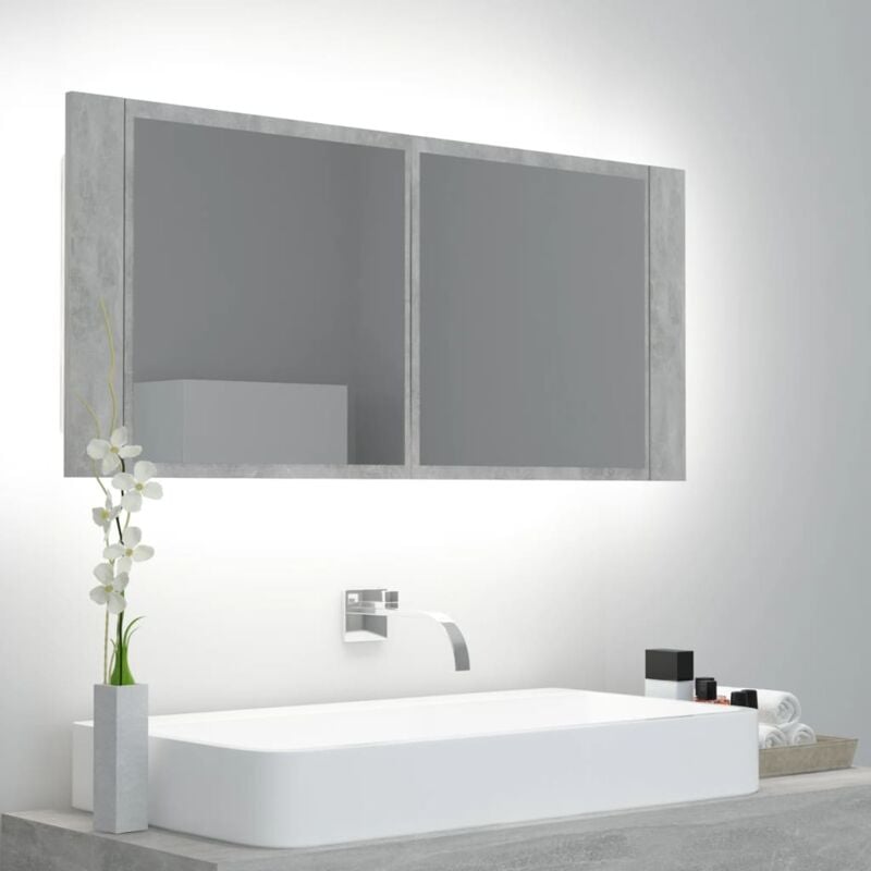 Vidaxl - Armoire de salle de bain à miroir led Gris béton Acrylique