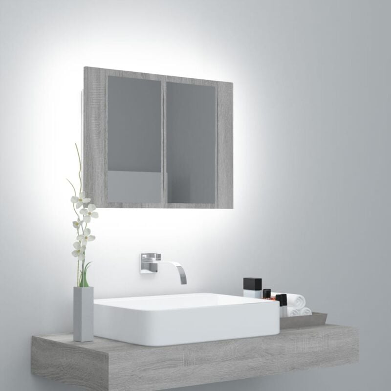 Armoire à miroir led Sonoma gris 60x12x45 cm Bois d'ingénierie Vidaxl