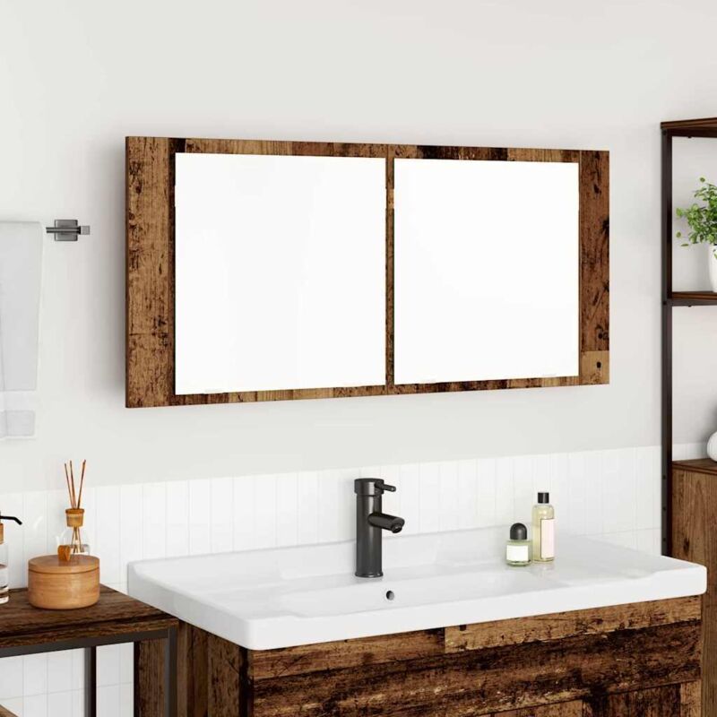 Cabinet Miroir LED avec étagère Bois ancien 100 x 12 x 45 cm vidaXL