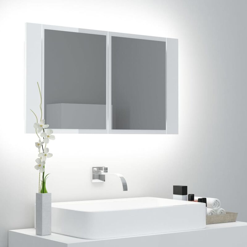 Inlife Armoire à miroir de bain à led Blanc brillant 80x12x45 cm