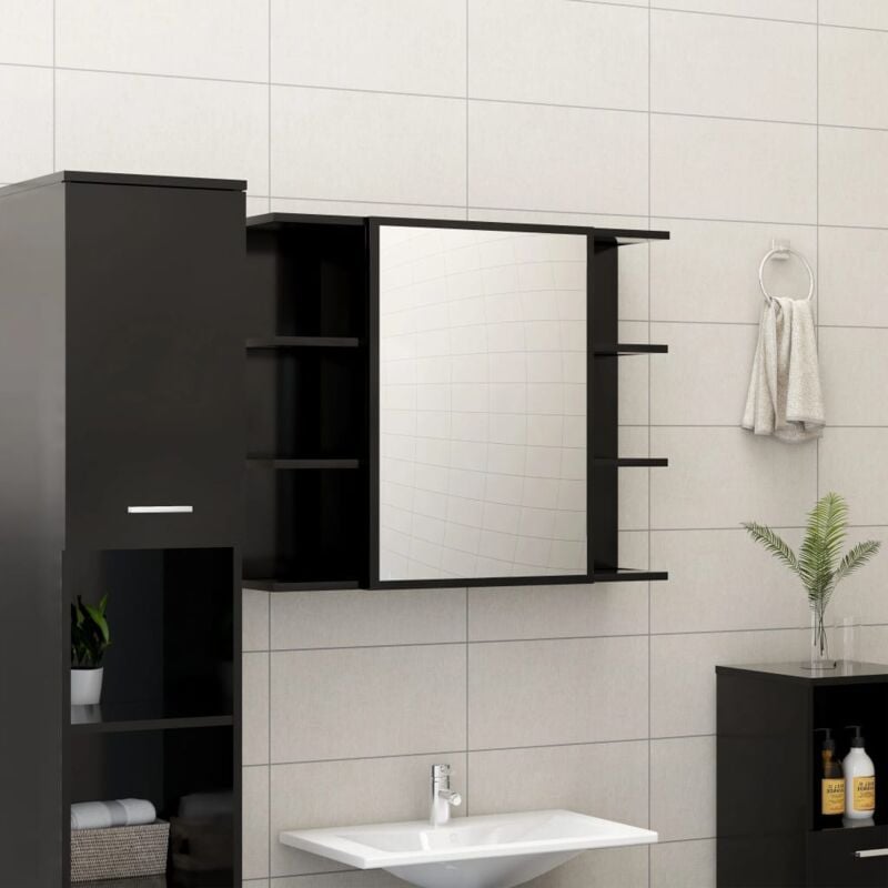 Vidaxl - Armoire à miroir de salle de bain Noir Bois d'ingénierie