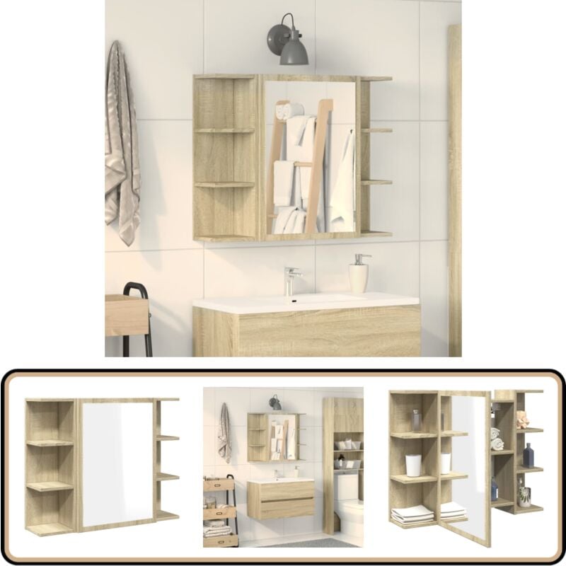 Vidaxl - Armoire à miroir de bain Chêne sonoma 80x20,5x64 cm Aggloméré - Meuble De Salle De Bain - Armoire Murale - Meuble Lavabo - Rangement Salle