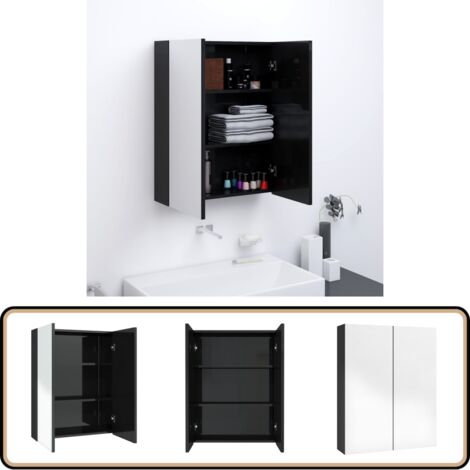 Armoire à miroir de salle de bain 60x15x75 cm MDF Noir brillant - Armoire De Salle De Bain - Meuble De Salle De Bain - Miroir Mural - Rangement Salle De Bain - Commode Salle De Bain