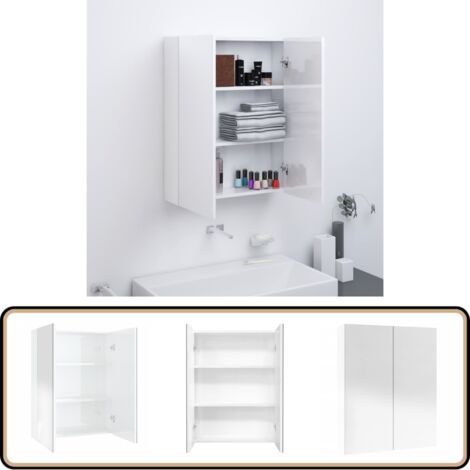 Armoire à miroir de salle de bain 60x15x75cm MDF Blanc brillant - Meuble De Salle De Bain - Armoire De Salle De Bain - Meuble Lavabo - Miroir Mural - Rangement Salle De Bain