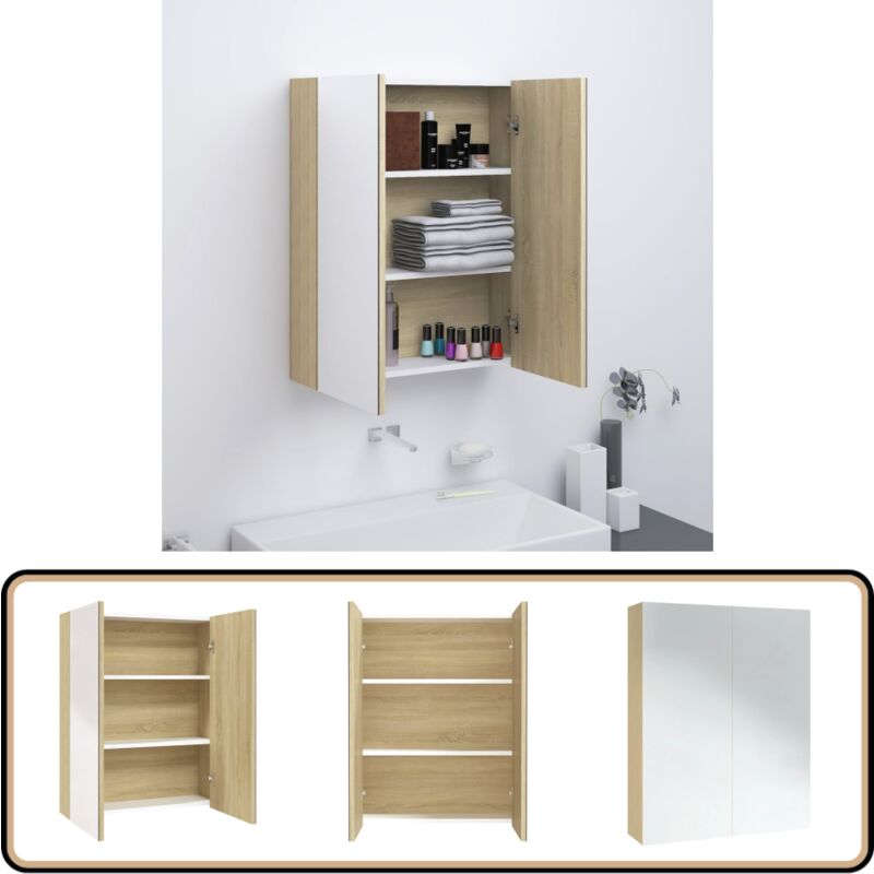 Vidaxl - Armoire à miroir de salle de bain 60x15x75cm mdf Blanc et chêne - Meuble De Salle De Bain - Armoire De Salle De Bain - Meuble Lavabo