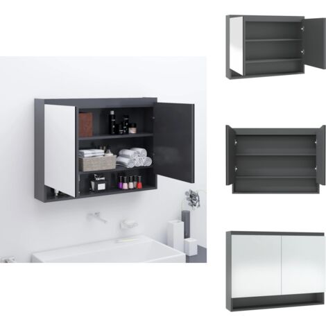 Armoire à miroir de salle de bain 80x15x60 cm MDF Gris - Meuble De Salle De Bain - Armoire À Miroir - Meuble Rangement - Armoire Toilette - Meubles Contemporains