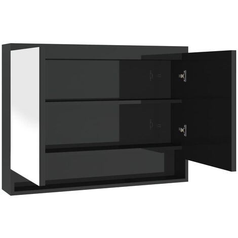 Armoire à miroir de salle de bain 80x15x60 MDF Noir brillant