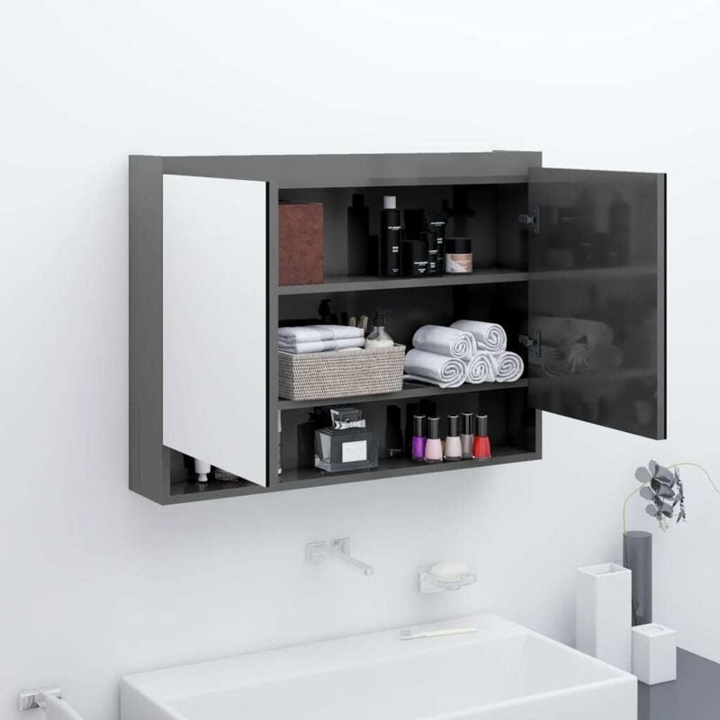 Vidaxl - Armoire à miroir de salle de bain 80x15x60 cm mdf Gris brillant