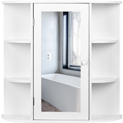 Armoire à Miroir de Salle de Bain Armoire Murale Meuble de Rangement à Miroir de Toilette Maison Intérieur Blanc 60*17*58cm MDF