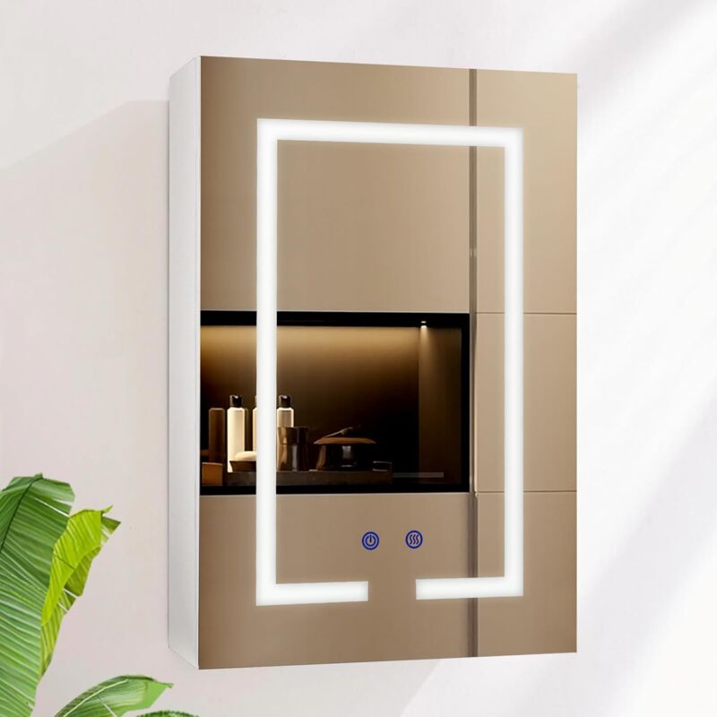 Joolihome Living - Armoire à Miroir De Salle De Bain Avec Éclairage led, 3 Lumières Réglables, Miroir Compact Avec Étagère Et Prise, Armoire Murale
