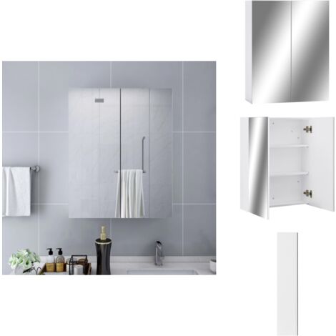 Armoire à miroir de salle de bain Blanc 60x15x75 cm MDF - Armoire De Salle De Bain - Meuble De Salle De Bain - Miroir Mural - Rangement Salle De Bain - Commode Salle De Bain