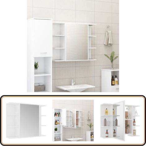 Armoire à miroir de salle de bain Blanc Bois d’ingénierie - Armoire Salle De Bain - Meuble Salle De Bain - Miroir Salle De Bain - Rangement Salle De Bain - Commode Salle De Bain