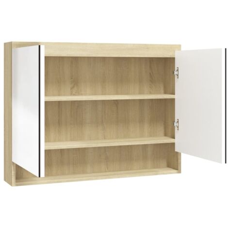 Armoire à miroir de salle de bain  Cadre de miroir  Meuble de rangement 80x15x60cm MDF Blanc et chêne RTJEX433388