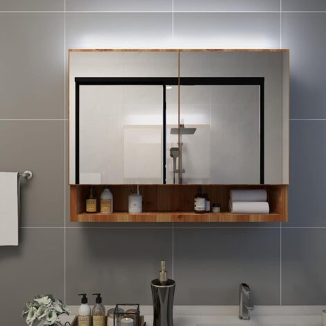Armoire à miroir de salle de bain  Cadre de miroir  Meuble de rangement LED Chêne 80x15x60 cm MDF RTJEX930494