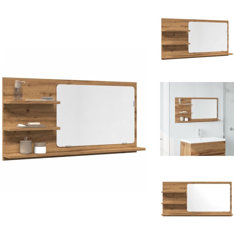 Armoire à miroir de salle de bain chêne artisanal 90x11x45 cm - Étagère De Salle De Bain Avec Miroir - Étagères De Salle De Bain Avec Miroir