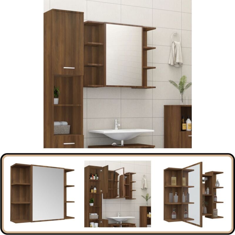Vidaxl - Armoire à miroir de salle de bain Chêne brun 80x20,5x64 cm Bois - Armoire De Salle De Bain - Meuble De Salle De Bain - Miroir - Rangement