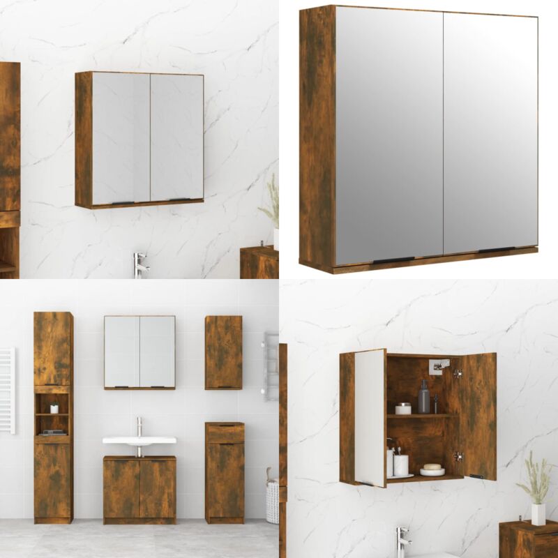 Armoire à miroir de salle de bain Chêne fumé 64x20x67 cm - Meuble De Salle De Bain - Armoire De Salle De Bain - Miroir - Rangement Salle De Bain