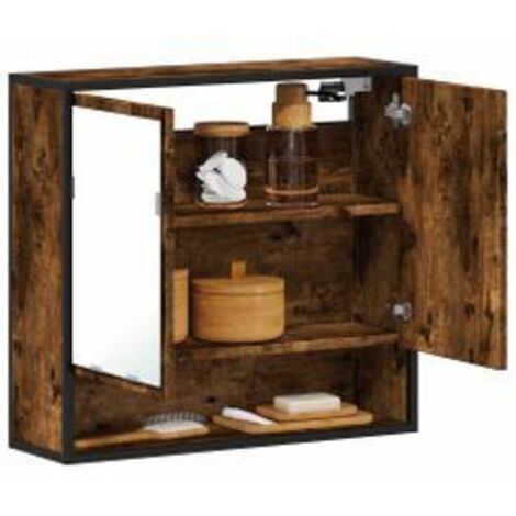 Armoire à miroir de salle de bain chêne fumé bois d’ingénierie