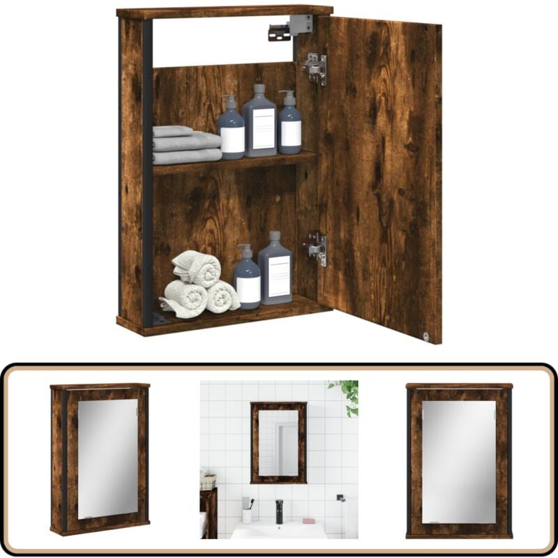 Vidaxl - Armoire à miroir de salle de bain chêne fumé bois d'ingénierie - Meuble Salle De Bain - Armoire Salle De Bain - Meuble Lavabo - Miroir Salle