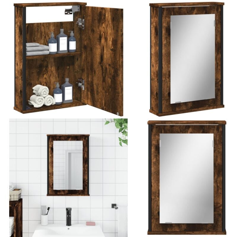 Armoire à miroir de salle de bain chêne fumé bois d’ingénierie - Meuble Salle De Bain - Armoire Salle De Bain - Meuble Lavabo - Miroir Salle De Bain