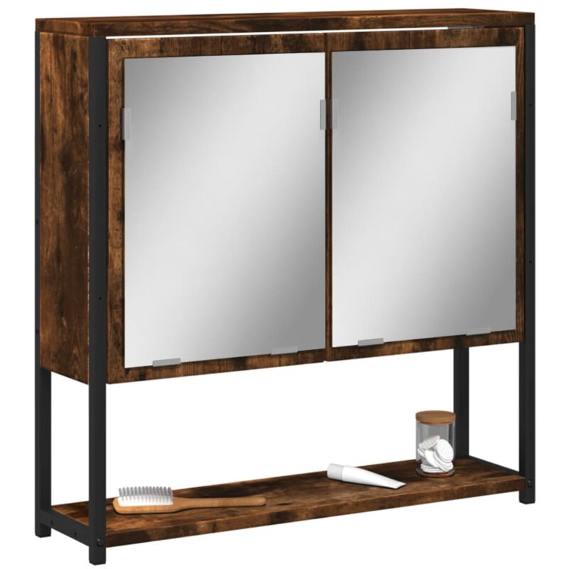 Armoire à miroir de salle de bain chêne fumé bois d'ingénierie