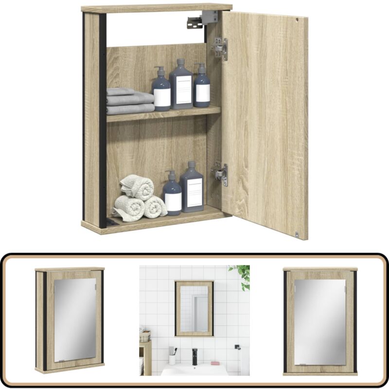 Armoire à miroir de salle de bain chêne sonoma bois ingénierie - Armoire Salle De Bain - Meuble Lavabo - Armoire Miroir - Rangement Salle De Bain