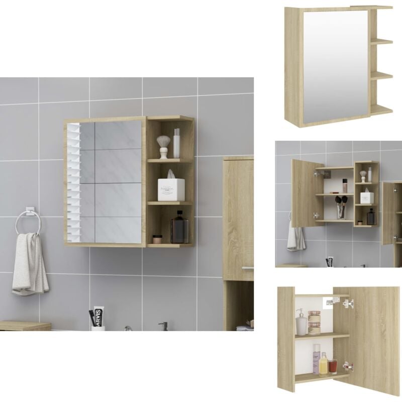 Vidaxl - Armoire à miroir de salle de bain Chêne sonoma Bois ingénierie - Armoire Salle De Bain - Meuble Salle De Bain - Miroir Salle De Bain