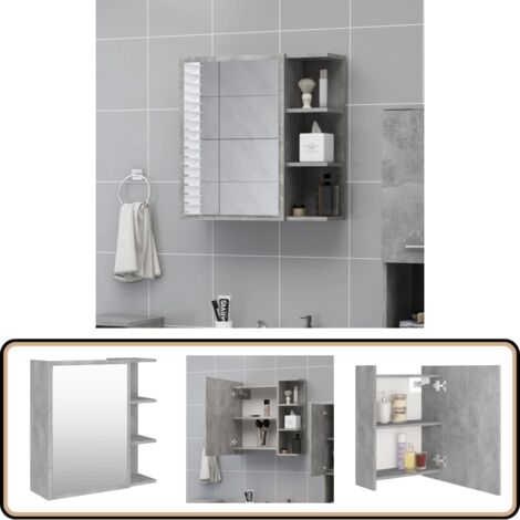 Armoire à miroir de salle de bain Gris béton Bois d’ingénierie - Armoire Salle De Bain - Meuble Salle De Bain - Miroir Salle De Bain - Rangement Salle De Bain - Commode Salle De Bain