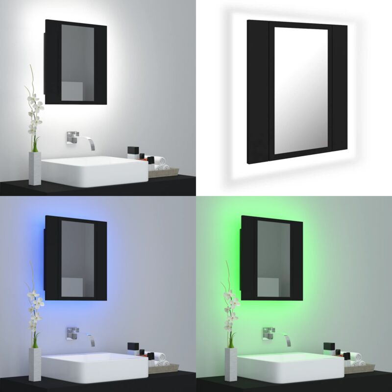 Armoire à miroir de salle de bain led Noir 40x12x45cm Acrylique - Armoire Salle De Bain - Meuble Salle De Bain - Miroir Led - Éclairage Rvb
