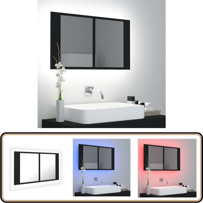 Vidaxl - Armoire à miroir de salle de bain led Noir 80x12x45 Acrylique - Armoire Salle De Bain - Meuble Salle De Bain - Miroir Led - Éclairage Rvb