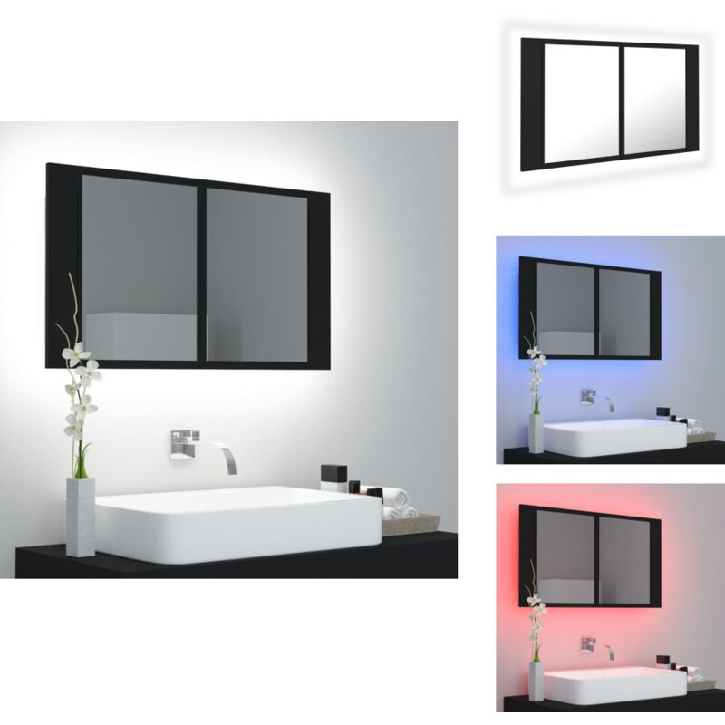 Vidaxl - Armoire à miroir de salle de bain led Noir 80x12x45 Acrylique - Armoire Salle De Bain - Meuble Salle De Bain - Miroir Led - Éclairage Rvb