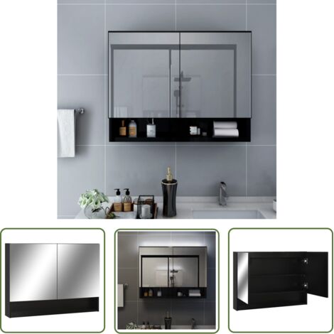 Armoire à miroir de salle de bain LED Noir 80x15x60 cm MDF