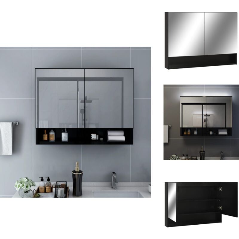Vidaxl - Armoire à miroir de salle de bain led Noir 80x15x60 cm mdf - Meuble De Salle De Bain - Armoire De Salle De Bain - Miroir Led - Éclairage Led