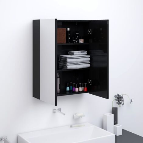 Armoire à miroir de salle de bain, Meuble de salle de bain 60x15x75 cm MDF Noir brillant WFE578462 DESIGN IN