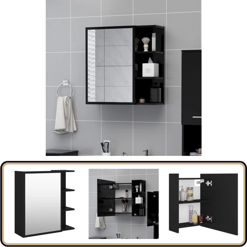 Vidaxl - Armoire à miroir de salle de bain Noir Bois d'ingénierie - Armoire Salle De Bain - Meuble Salle De Bain - Miroir Salle De Bain - Rangement