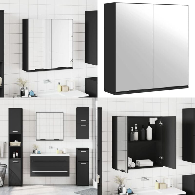 Vidaxl - Armoire à miroir de salle de bain noir bois d'ingénierie - Meuble De Salle De Bain - Armoire Salle De Bain - Miroir Salle De Bain