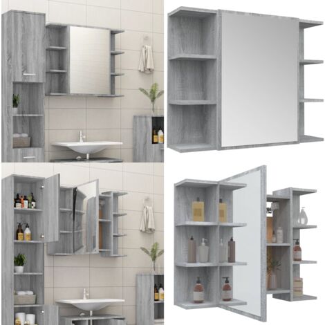 Armoire à miroir de salle de bain Sonoma gris 80x20,5x64cm Bois - Meuble De Salle De Bain - Armoire À Miroir - Meuble Lavabo - Rangement Salle De Bain - Design Moderne - Home & Living