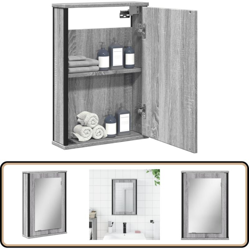Armoire à miroir de salle de bain sonoma gris bois d'ingénierie - Meuble Salle De Bain - Armoire Salle De Bain - Meuble Lavabo - Miroir Salle De Bain