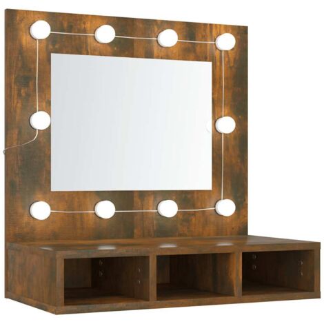 Armoire à miroir de Salle de bain,Meuble de Rangement magnifique,meuble-lavabo avec LED Chêne fumé 60x31,5x62 cm -32547