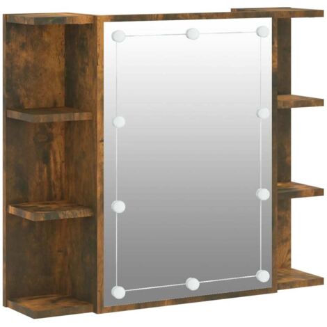 Armoire à miroir de Salle de bain,Meuble de Rangement magnifique,meuble-lavabo avec LED Chêne fumé 70x16,5x60 cm -71582