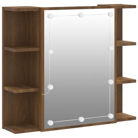 Armoire à miroir de Salle de bain,Meuble de Rangement magnifique,meuble-lavabo avec LED Chêne marron 70x16,5x60 cm -80543