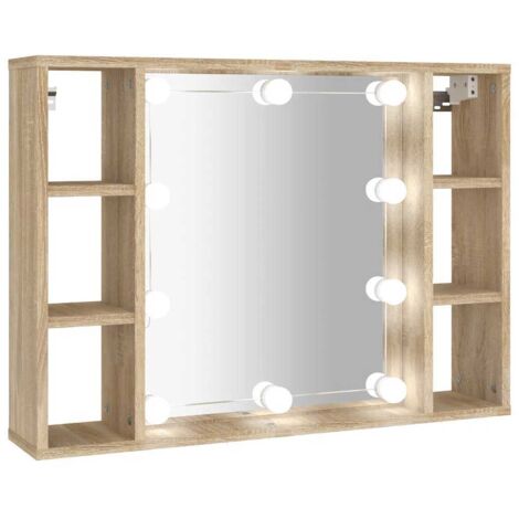 Armoire à miroir de Salle de bain,Meuble de Rangement magnifique,meuble-lavabo avec LED Chêne sonoma 76x15x55 cm -82600