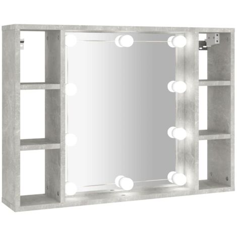 Armoire à miroir de Salle de bain,Meuble de Rangement magnifique,meuble-lavabo avec LED Gris béton 76x15x55 cm -54546