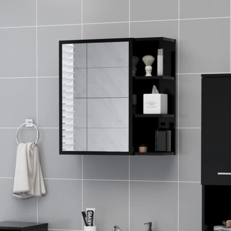 Armoire à miroir de salle de bain，Meuble de salle de bain Noir Bois d’ingénierie CFW815570