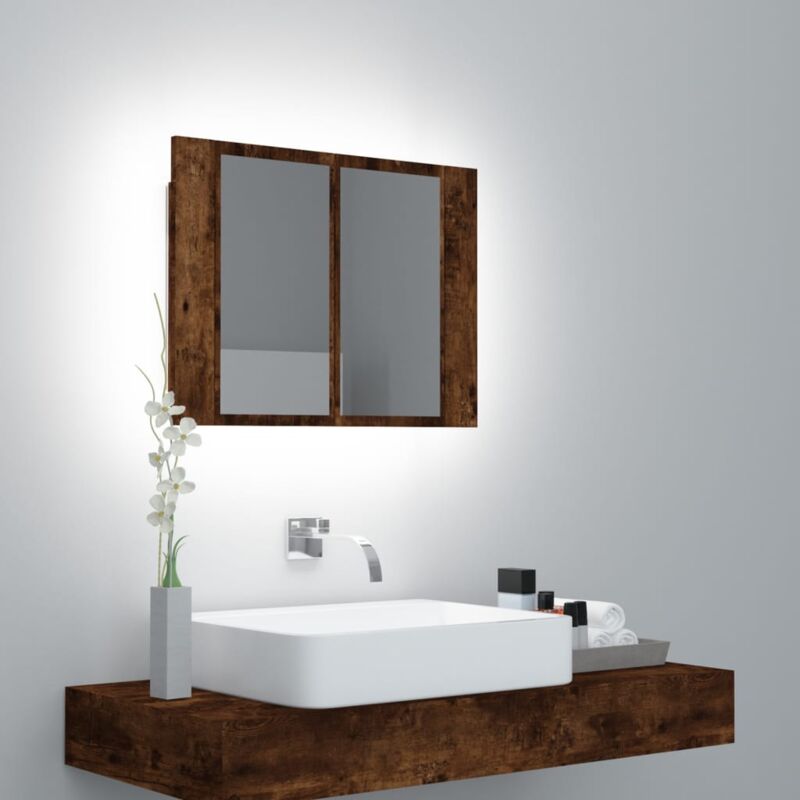 Maisonchic - Armoire à miroir led, Armoire de toilette, Armoire murale de salle de bain chêne fumé 60x12x45 cm bois d'ingénierie pwfn37982 design in