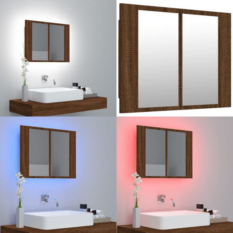 Armoire à miroir led Chêne marron 60x12x45 cm Bois d'ingénierie - Meuble De Salle De Bain - Armoire à Miroir - Meuble Lavabo - Armoire Murale