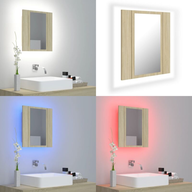 Armoire à miroir led de bain Chêne sonoma 40x12x45 cm Acrylique - Meuble De Salle De Bain - Armoire Murale - Meuble Lavabo - Éclairage Led - Miroir