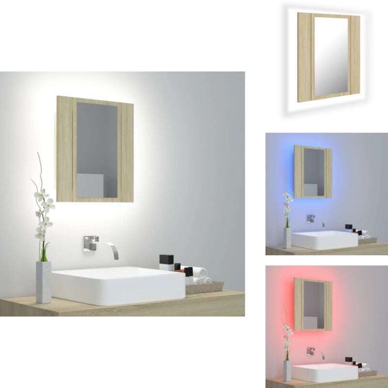 Armoire à miroir led de bain Chêne sonoma 40x12x45 cm Acrylique - Meuble De Salle De Bain - Armoire Murale - Meuble Lavabo - Éclairage Led - Miroir
