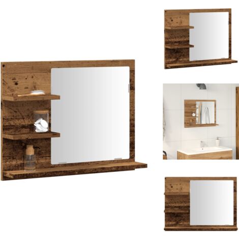 Armoire à miroir salle de bain chêne artisanal 60x10,5x45 cm - Étagère De Salle De Bain Avec Miroir - Étagères De Salle De Bain Avec Miroir - Étagère À Miroir - Étagère De Maquillage Avec Miroir